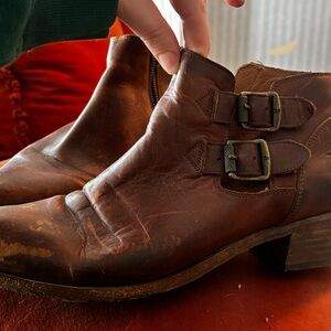 Frye Brown Leather Double-Buckle Ankle Boots